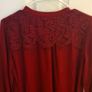 Rich burgundy, maroon shirt dress with lace detail